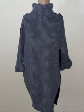 Moth Anthropologie Slate Blue‎ Ribbed Turtleneck Sweater Dress